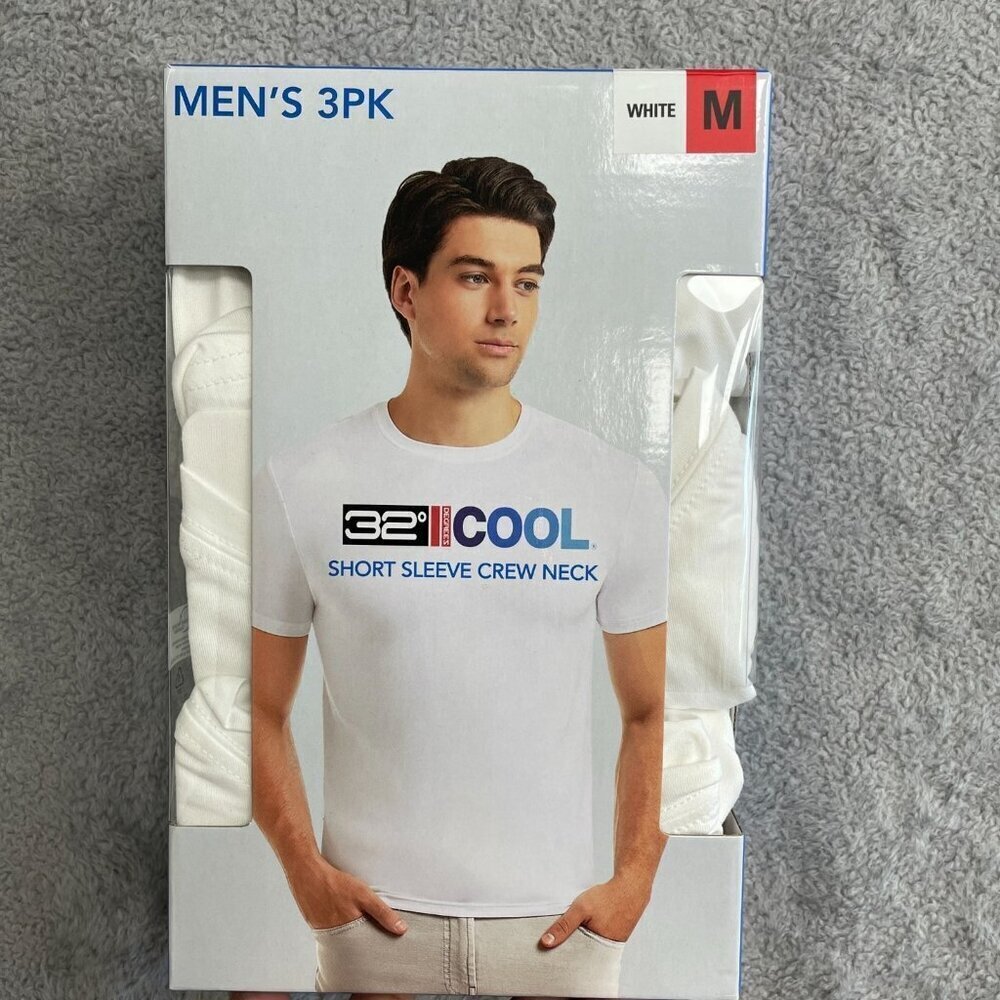 NEW 32 Degrees Cool Men's Size M 3-Pack White Crew Neck T-Shirts